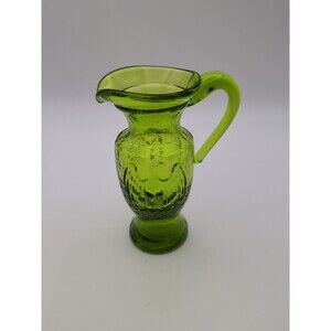 VINTAGE GREEN KANAWHA HAND BLOWN GLASS MINIATURE 4" PITCHER EAGLE & STARS DESIGN